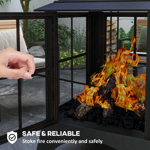 28" Fire Pit with Chimney Style, Outdoor Wood Burning Firepit with Spark Guard and Poker, Steel, Black