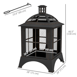 28" Fire Pit with Chimney Style, Outdoor Wood Burning Firepit with Spark Guard and Poker, Steel, Black