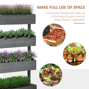 Outsunny Vertical Garden Planter, Wooden 4 Tier Planter Box, Self-Draining with Non-Woven Fabric for Outdoor Flowers, Vegetables and Herbs, Gray