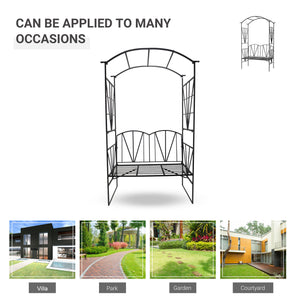 Garden Bench, 2 Seater Outdoor Patio Bench, Metal Garden Loveseat with Arch for Vines and Climbing Plants for Outdoor Space, Black