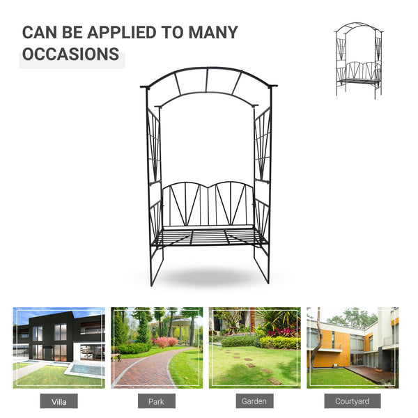 Garden Bench, 2 Seater Outdoor Patio Bench, Metal Garden Loveseat with Arch for Vines and Climbing Plants for Outdoor Space, Black