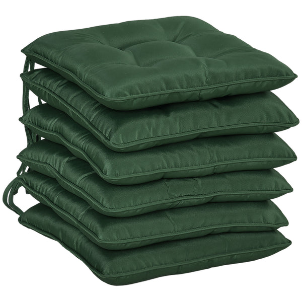 6-Piece Patio Chair Cushions Pillows, Seat Replacement Patio Cushions Set with Ties, Button Tufted for Indoor Outdoor Garden Furniture, Dark Green