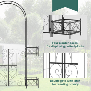 Outsunny 7' Garden Arch Arbor, Metal Arch Trellis with Gate, Garden Archway for Climbing Vines, Wedding Ceremony Decoration, Black