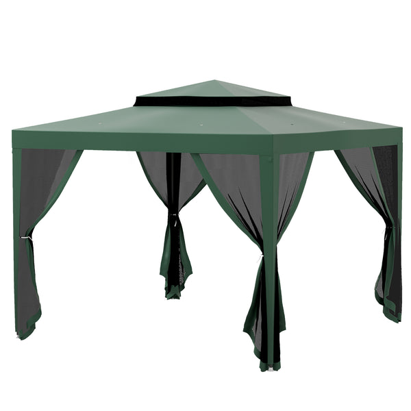 10' x 10' Canopy Tent, Party Tent with Mesh Netting and Double Tier Roof for Backyard, Garden, Patio, Outdoor, Green