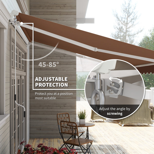 Outsunny 12' x 10' Retractable Awning Patio Awnings Sun Shade Shelter with Manual Crank Handle, 280g/m² UV & Water-Resistant Fabric and Aluminum Frame for Deck, Balcony, Yard, Coffee