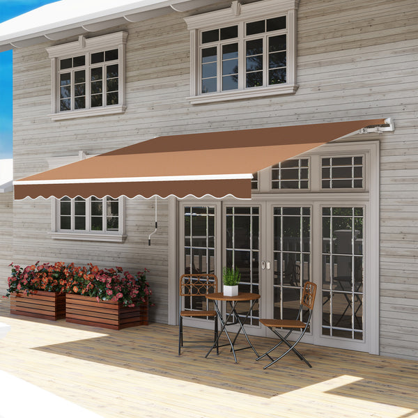 Outsunny 12' x 10' Retractable Awning Patio Awnings Sun Shade Shelter with Manual Crank Handle, 280g/m² UV & Water-Resistant Fabric and Aluminum Frame for Deck, Balcony, Yard, Coffee