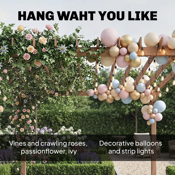 3.6 x 3 m Wooden Pergola Kit, Garden Pergola Gazebo Grape Trellis with Triangle Supports, Crossing Beams for Climbing Vines, Flowers, Sun Shade Shelter for Grill, Patio, Maple Wood-effect