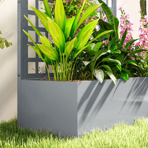 Galvanized Raised Garden Bed with Trellis, 43"x16"x70" Metal Planter Box with Drainage Holes, Outdoor Privacy Screen for Climbing Plant Vegetable Vine, Grey Wood Effect