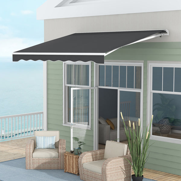 Outsunny 10' x 8' Electric Awning, Retractable Awning, UV Protection Sun Shade Shelter with Remote Controller and Manual Crank Handle for Deck, Balcony, Yard, Dark Gray