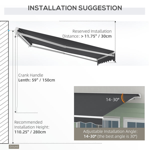 Outsunny 10' x 8' Electric Awning, Retractable Awning, UV Protection Sun Shade Shelter with Remote Controller and Manual Crank Handle for Deck, Balcony, Yard, Dark Gray