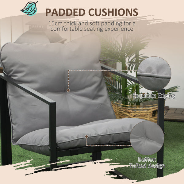 4 Piece Patio Furniture Set, Outdoor Conversation Set with Tempered Glass Table, Sofa, 2 Chairs and Cushions, Grey