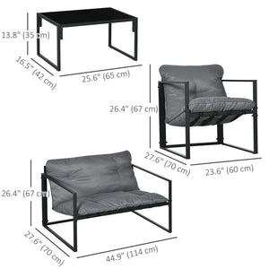 4 Piece Patio Furniture Set, Outdoor Conversation Set with Tempered Glass Table, Sofa, 2 Chairs and Cushions, Grey