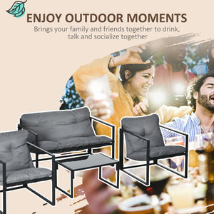 4 Piece Patio Furniture Set, Outdoor Conversation Set with Tempered Glass Table, Sofa, 2 Chairs and Cushions, Grey