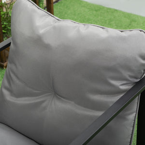 4 Piece Patio Furniture Set, Outdoor Conversation Set with Tempered Glass Table, Sofa, 2 Chairs and Cushions, Grey