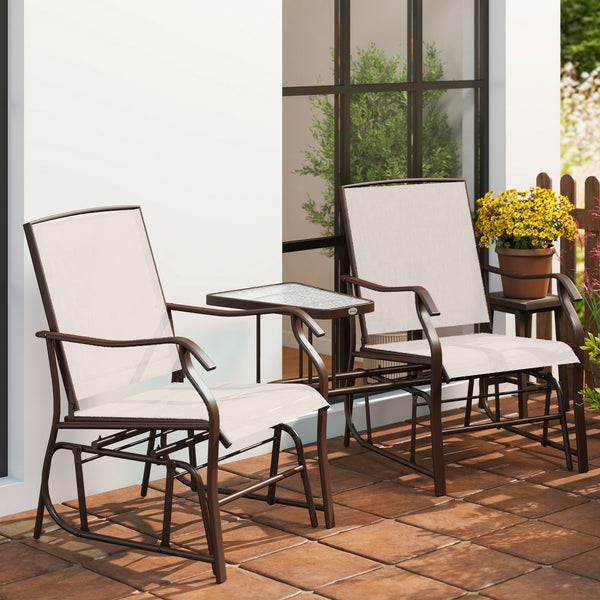 Outdoor Glider Chairs with Coffee Table, Patio 2-Seat Rocking Chair Swing Loveseat with Breathable Sling for Backyard, Garden, and Porch, Beige