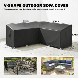 V-Shaped Garden Furniture Cover, Waterproof Outdoor rattan corner sofa cover with Air Vent, Heavy Duty 420D Oxford Fabric, Windproof, 216 x 216 cm, Black