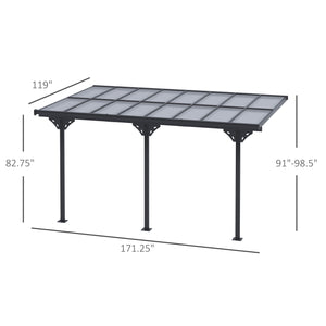 Outsunny 14.5' x 10' Outdoor Polycarbonate Pergola, Transparent UV Blocking Awning, Hardtop Deck Gazebo with Adjustable Posts and Height, Aluminum, Gray