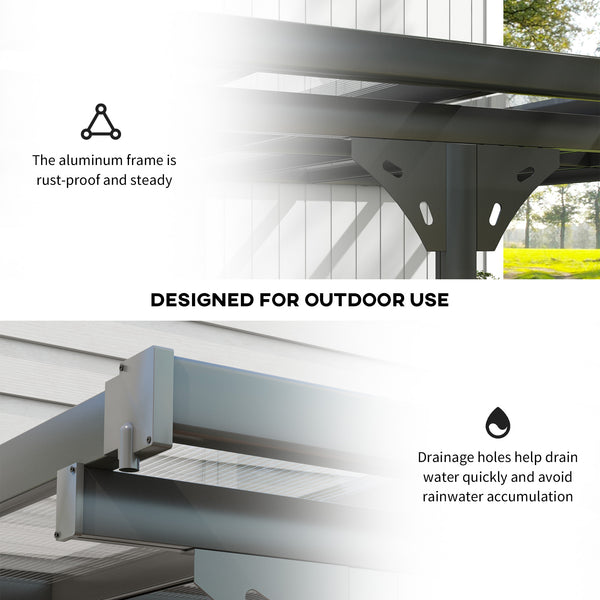 Outsunny 14.5' x 10' Outdoor Polycarbonate Pergola, Transparent UV Blocking Awning, Hardtop Deck Gazebo with Adjustable Posts and Height, Aluminum, Gray