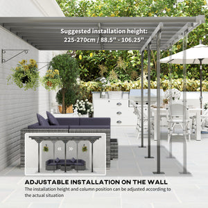 Outsunny 14.5' x 10' Outdoor Polycarbonate Pergola, Transparent UV Blocking Awning, Hardtop Deck Gazebo with Adjustable Posts and Height, Aluminum, Gray