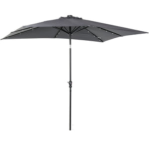 Outsunny 9' x 7' Solar Umbrella, LED Lighted Patio Umbrella for Table or Base with Tilt & Crank, Outdoor Umbrella for Garden, Deck, Backyard, Pool, Beach, Dark Gray