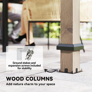 10' x 12' Hardtop Gazebo with Galvanized Steel Roof, Wood Permanent Pavilion Canopy Shelter with Clear Roof Top, UPF50+ Protection, Ceiling Hooks for Lawn, Backyard, Deck, Light Walnut