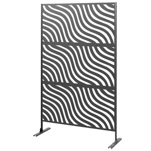 Metal Outdoor Privacy Screen, 78" x 48" Freestanding Outdoor Divider with Stand, Decorative Privacy Panel with Ripple Cut-out Design for Garden Patio Backyard, Black