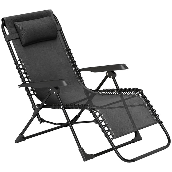 Zero Gravity Chair, Folding Outdoor Lounge Chair, 5-Position Adjustable Patio Lounger Recliner with Padded Removable Headrest for Lawn, Beach, Poolside, Black