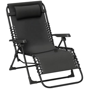 Zero Gravity Chair, Folding Outdoor Lounge Chair, 5-Position Adjustable Patio Lounger Recliner with Padded Removable Headrest for Lawn, Beach, Poolside, Black