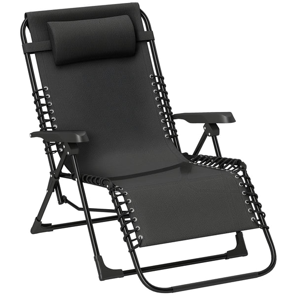 Zero Gravity Chair, Folding Outdoor Lounge Chair, 5-Position Adjustable Patio Lounger Recliner with Padded Removable Headrest for Lawn, Beach, Poolside, Black
