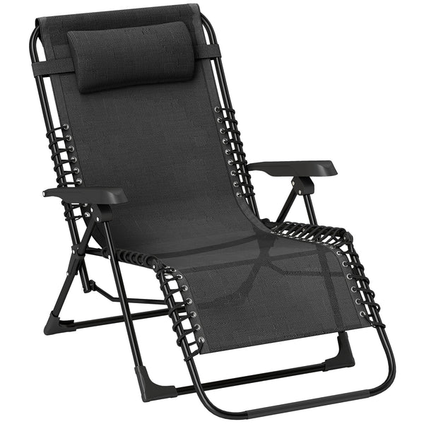 Zero Gravity Chair, Folding Outdoor Lounge Chair, 5-Position Adjustable Patio Lounger Recliner with Padded Removable Headrest for Lawn, Beach, Poolside, Black