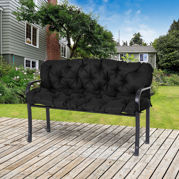 Outsunny 59" x 38" Tufted Bench Cushion for Outdoor Furniture, 3-Seater Replacement for Swing Chair, Patio Sofa/Couch, Overstuffed, Includes Backrest, Black