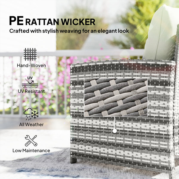 5 Piece Patio Furniture Set, Wicker Patio Chairs with Ottomans, 2-Tier Glass Coffee Table, Cushions, Outdoor Patio Furniture Conversation Set for Balcony, Grey/Cream White