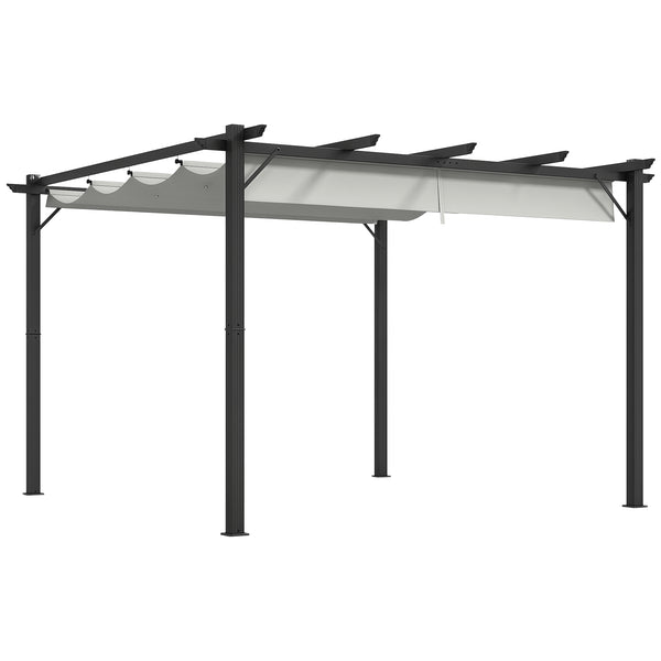 3 x 3(m) Pergola with Retractable Roof Canopy, Aluminium Frame Garden Gazebo Outdoor Sun Shade Shelter for Grill, Patio, Light Grey