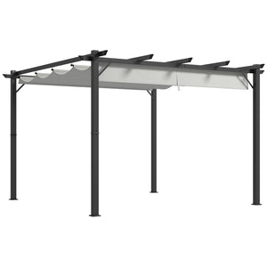 3 x 3(m) Pergola with Retractable Roof Canopy, Aluminium Frame Garden Gazebo Outdoor Sun Shade Shelter for Grill, Patio, Light Grey