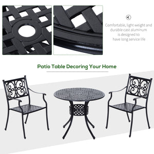 85cm Round Garden Dining Table with 46.5mm Dia. Umbrella Hole, Cast Aluminium Outdoor Dining Table, Grid Motif Outdoor Table for Garden, Patio, Porch, Black