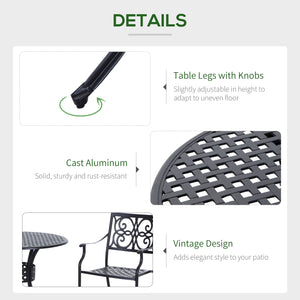 85cm Round Garden Dining Table with 46.5mm Dia. Umbrella Hole, Cast Aluminium Outdoor Dining Table, Grid Motif Outdoor Table for Garden, Patio, Porch, Black