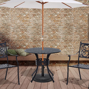 85cm Round Garden Dining Table with 46.5mm Dia. Umbrella Hole, Cast Aluminium Outdoor Dining Table, Grid Motif Outdoor Table for Garden, Patio, Porch, Black