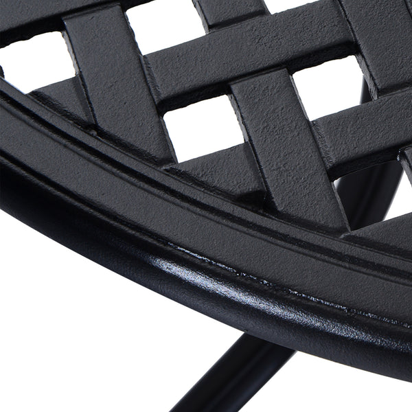 85cm Round Garden Dining Table with 46.5mm Dia. Umbrella Hole, Cast Aluminium Outdoor Dining Table, Grid Motif Outdoor Table for Garden, Patio, Porch, Black