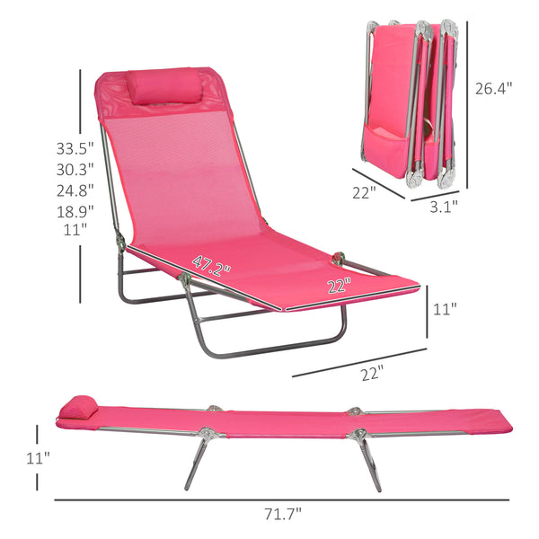 Outsunny 2 Piece Folding Chaise Lounge Chairs, Pool Sun Tanning Chairs, Outdoor Lounge Chairs with Reclining Back, Breathable Mesh Seat, Headrest for Beach, Yard, Patio, Pink