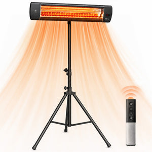 2500 W Electric Infrared Patio Heater, IP65 Free Standing Outdoor Garden Heater with Height Adjustable Tripod, 3 Heat Settings, 24H Timer, Touch/Remote Control, Tip-Over Protection, Black