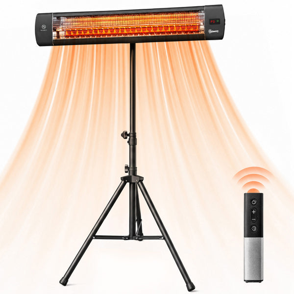 2500 W Electric Infrared Patio Heater, IP65 Free Standing Outdoor Garden Heater with Height Adjustable Tripod, 3 Heat Settings, 24H Timer, Touch/Remote Control, Tip-Over Protection, Black
