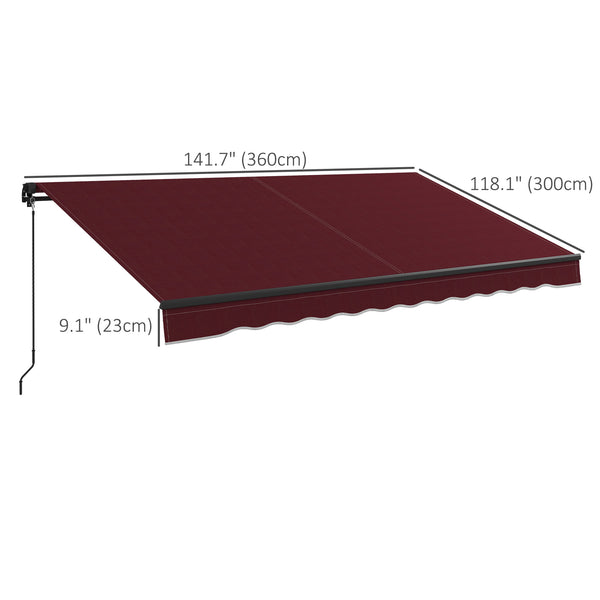  12' x 10' Retractable Awning, Patio Awning Sunshade Shelter with Manual Crank Handle, 280gsm UV Resistant Fabric and Aluminum Frame, for Balcony, Yard, Wine Red