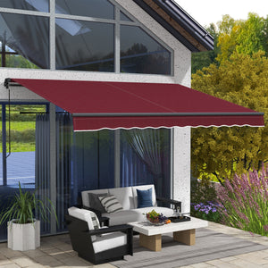  12' x 10' Retractable Awning, Patio Awning Sunshade Shelter with Manual Crank Handle, 280gsm UV Resistant Fabric and Aluminum Frame, for Balcony, Yard, Wine Red