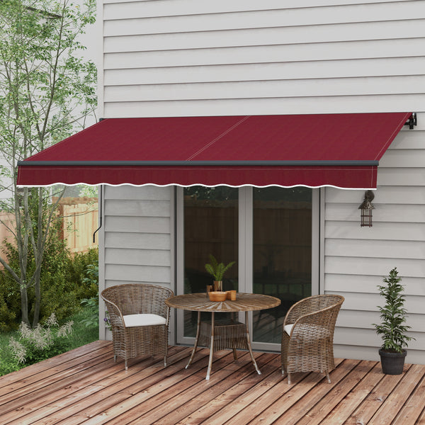  12' x 10' Retractable Awning, Patio Awning Sunshade Shelter with Manual Crank Handle, 280gsm UV Resistant Fabric and Aluminum Frame, for Balcony, Yard, Wine Red