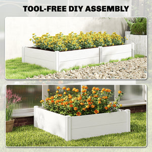 Vinyl Raised Garden Bed Kit, 6.5 x 3 x 1ft Elevated Garden Box with Divider, Open Bottom, Screwless Outdoor Planter Box for Flowers Herbs, DIY Assembly, White