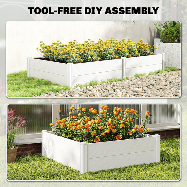 Vinyl Raised Garden Bed Kit, 6.5 x 3 x 1ft Elevated Garden Box with Divider, Open Bottom, Screwless Outdoor Planter Box for Flowers Herbs, DIY Assembly, White