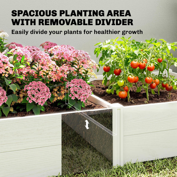 Vinyl Raised Garden Bed Kit, 6.5 x 3 x 1ft Elevated Garden Box with Divider, Open Bottom, Screwless Outdoor Planter Box for Flowers Herbs, DIY Assembly, White