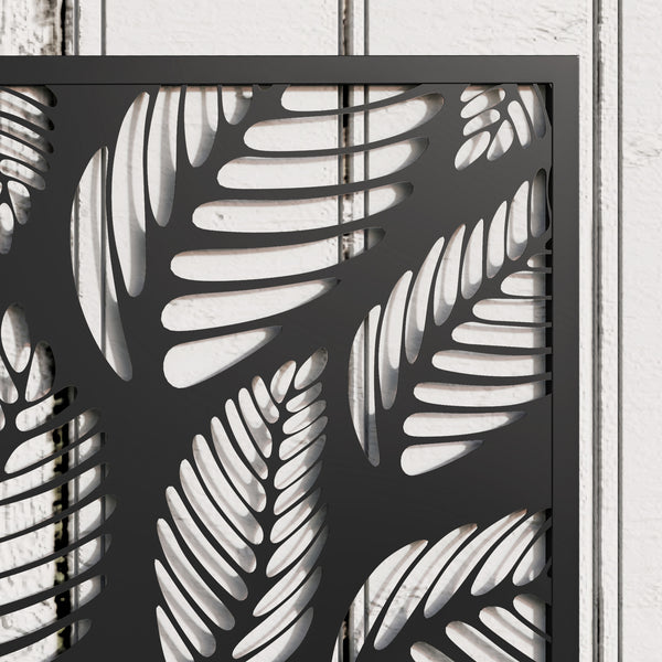 Metal Raised Garden Bed with Trellis for Climbing Plants, Freestanding or Wall Mounted Flower Bed with Privacy Panel, Small Leaves Cut-Outs Outdoor Planter Box for Garden, Patio, Balcony