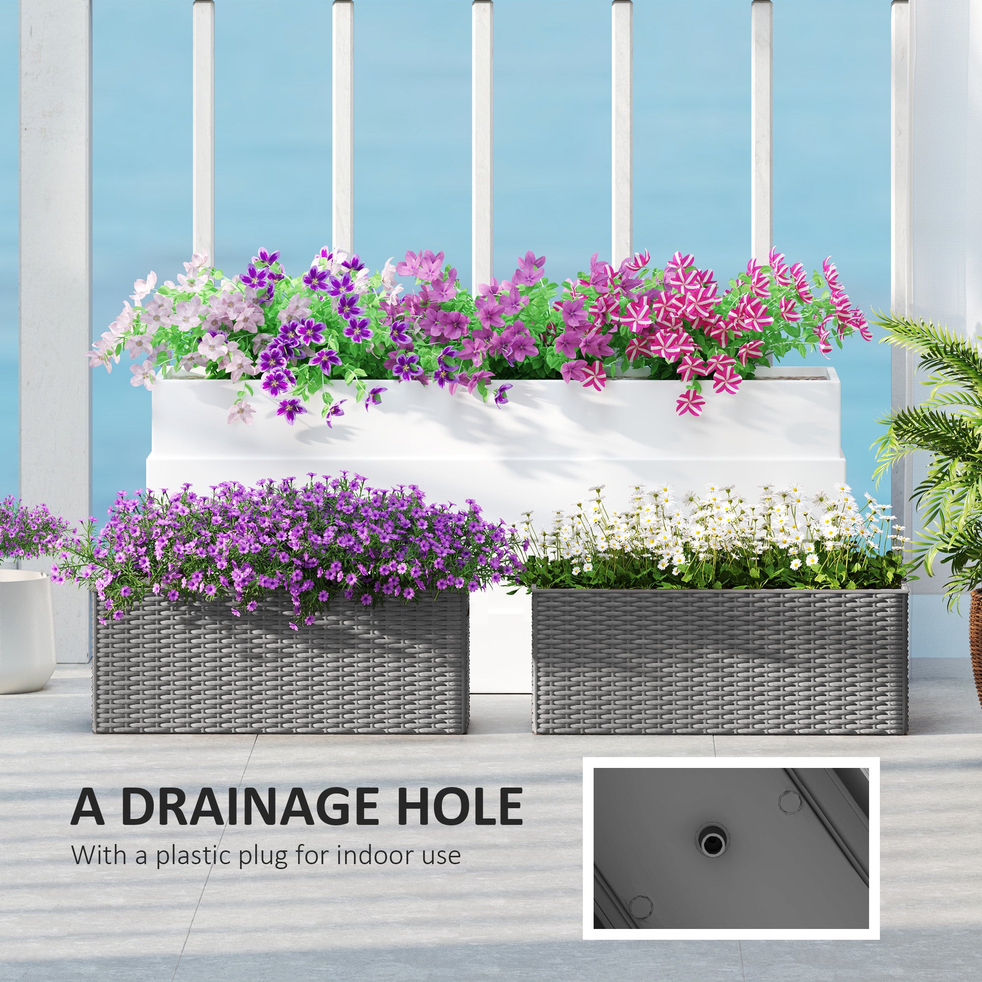 hanging railing planter boxes Chic Railing Planter Box Set w/ Self-Watering & Stackable