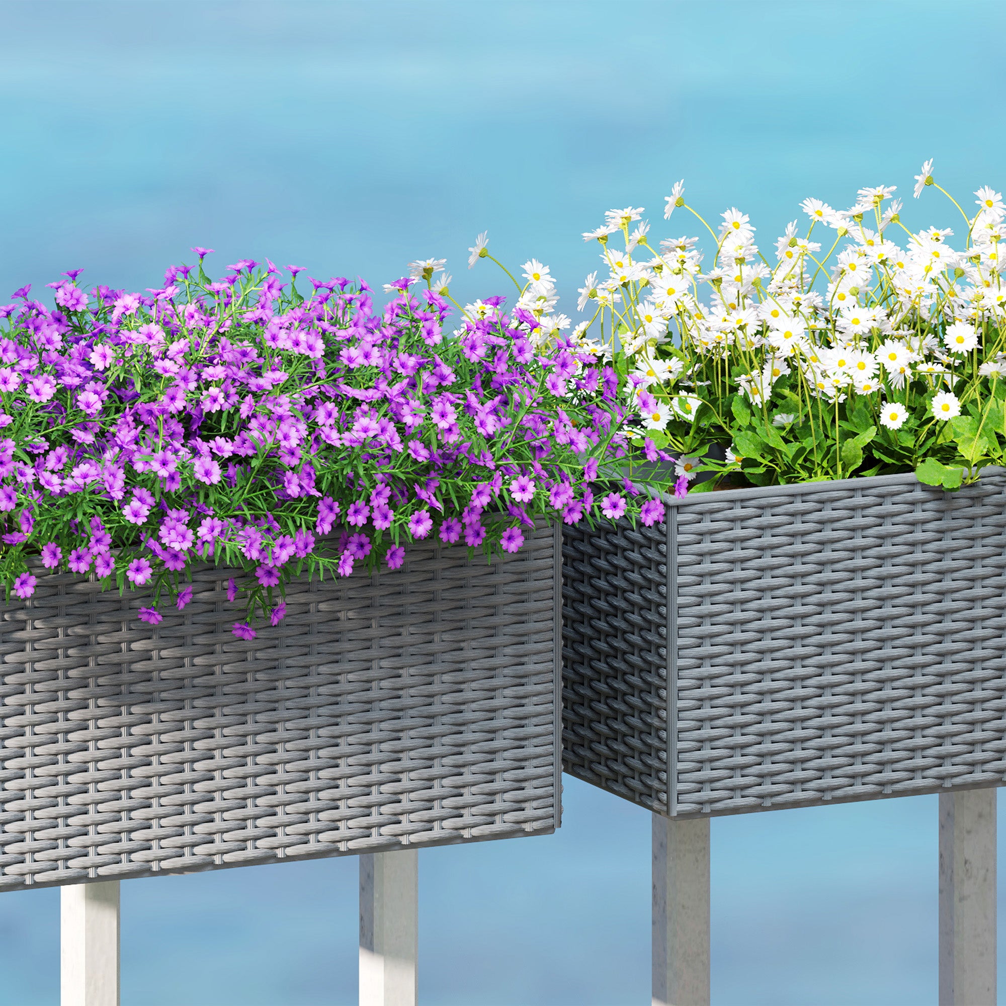 plastic balcony railing planter Chic Railing Planter Box Set w/ Self-Watering & Stackable